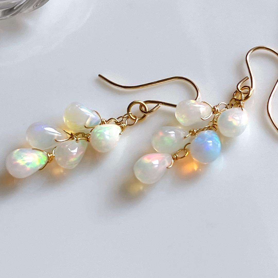 桃色の雲◆高品質✧ブラックオパールピアス✧14kgf