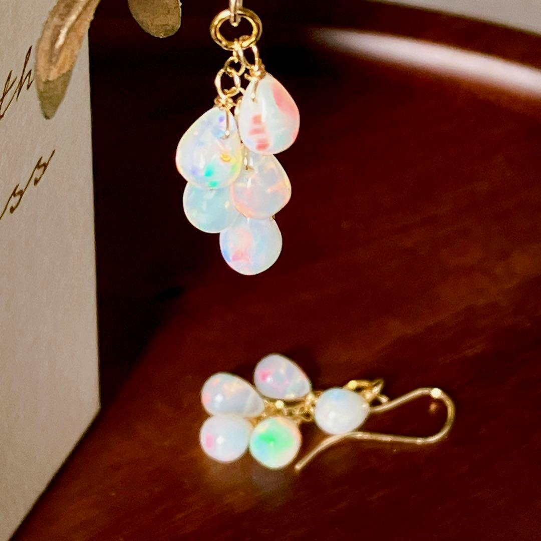 桃色の雲◆高品質✧ブラックオパールピアス✧14kgf