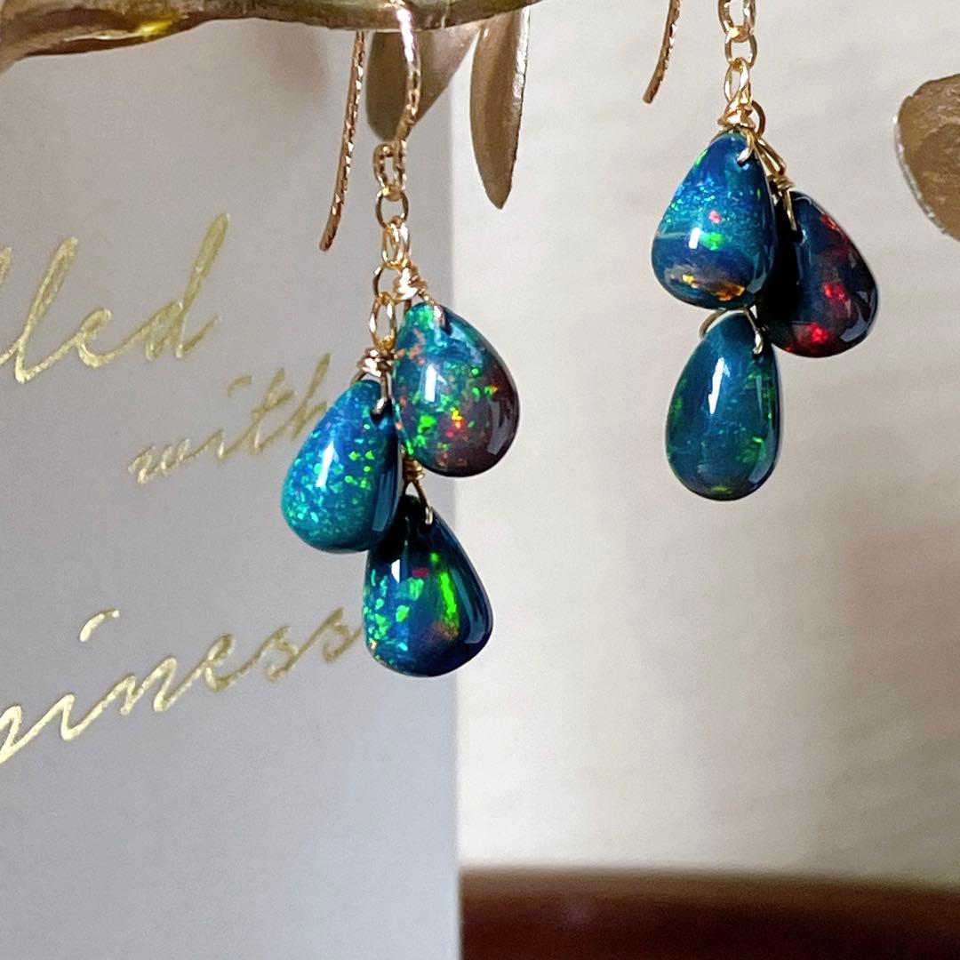 桃色の雲◆高品質✧ブラックオパールピアス✧14kgf