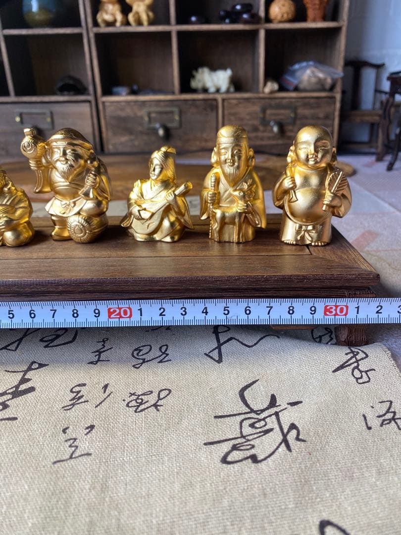 花台付き　七福神 大黒天 恵比寿天 置物 縁起物 金色 7体セット 商売繁