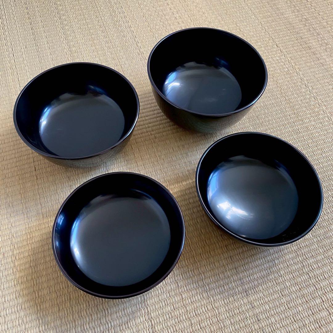 輪島塗 布着【四つ椀 5客組】小丸椀 入れ子 天然木 漆塗 黒真塗 懐石 茶道具