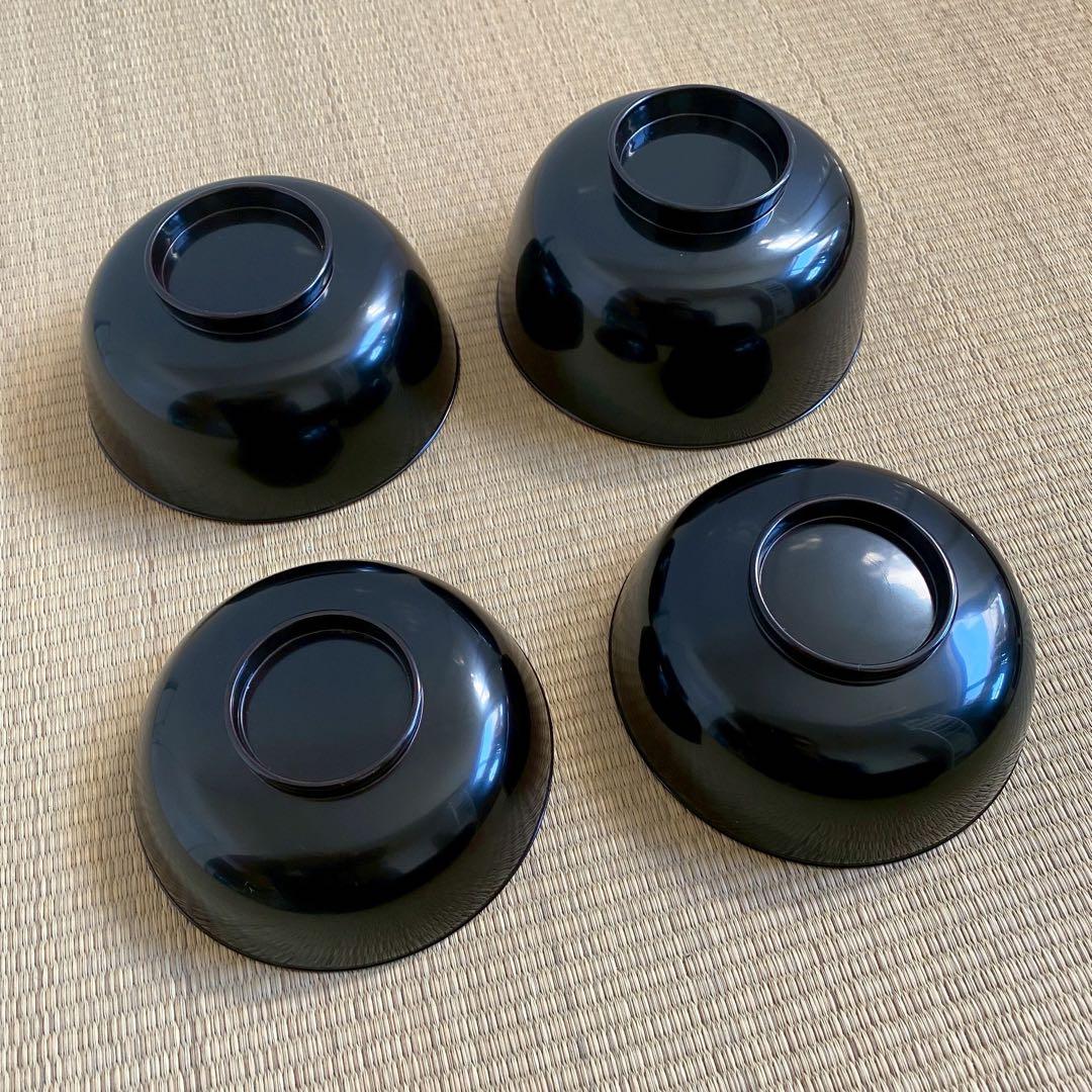 輪島塗 布着【四つ椀 5客組】小丸椀 入れ子 天然木 漆塗 黒真塗 懐石 茶道具