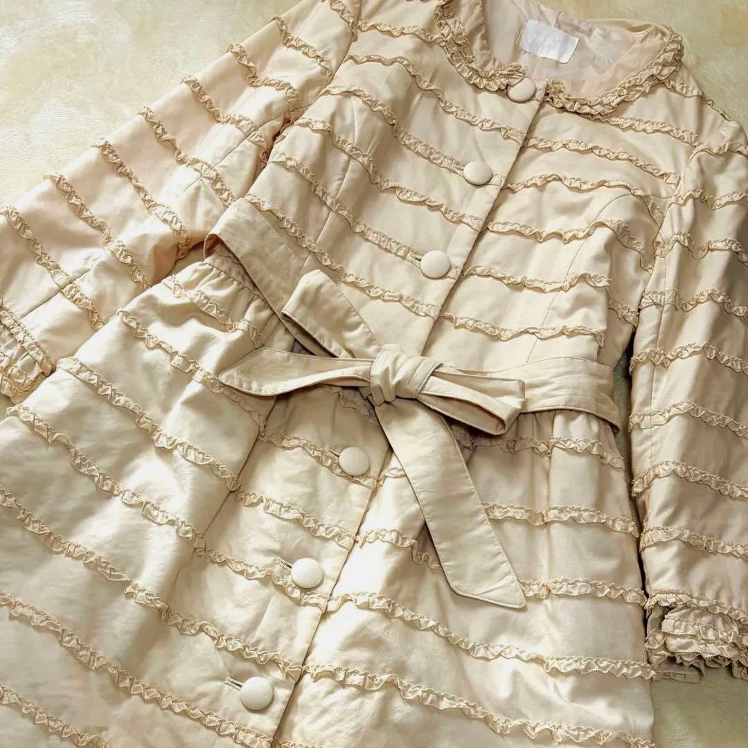 ピンクハウス　中綿入りコート　綿ローン　ピコフリル　くるみボタン　リボン【P57