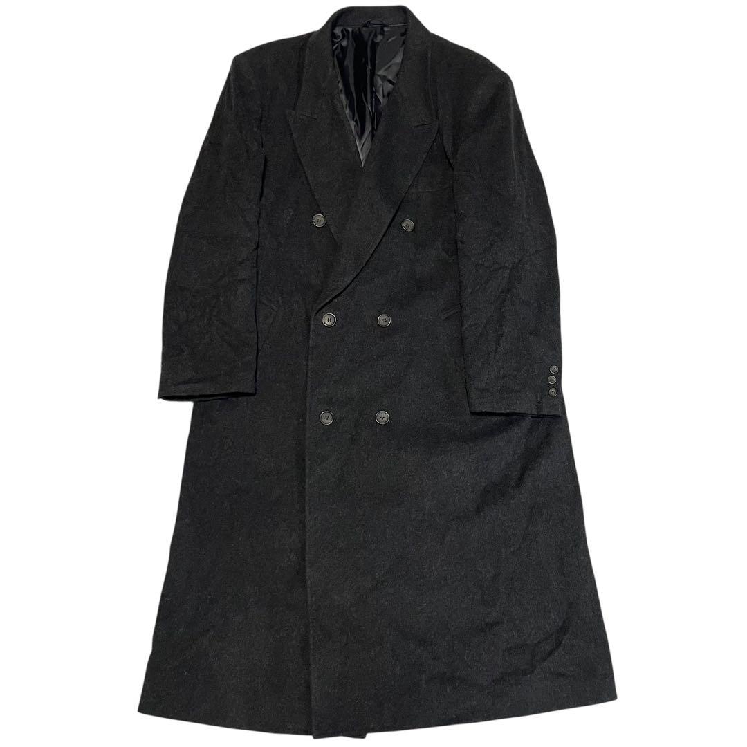 【カシミヤ20%×イタリア製生地】マキシ丈ダブルチェスターコート チャコールXL