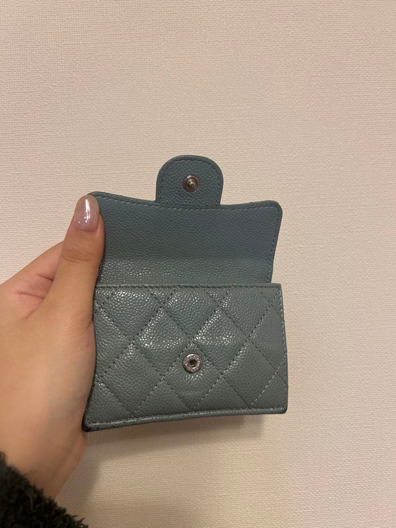 CHANEL スモールフラップウォレット　 ブルーグレー　マトラッセ三つ折り財布