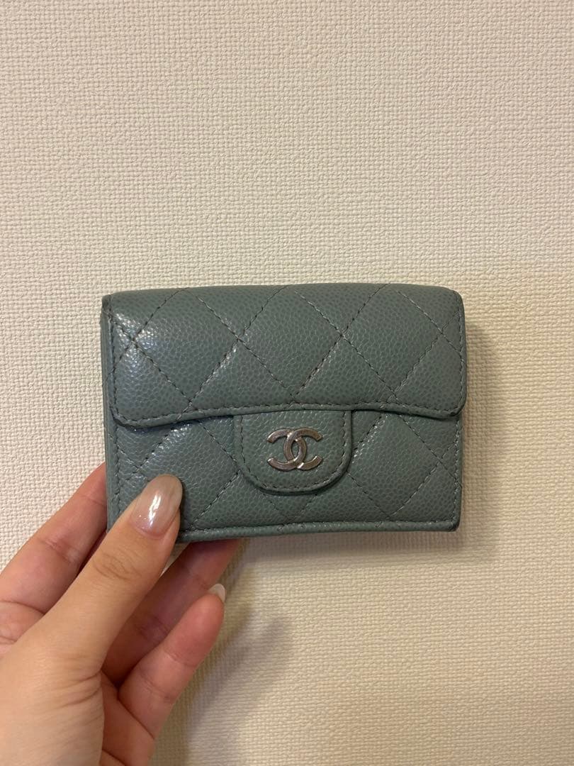 CHANEL スモールフラップウォレット　 ブルーグレー　マトラッセ三つ折り財布