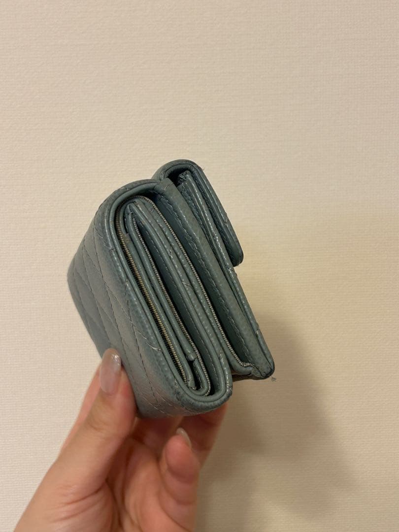 CHANEL スモールフラップウォレット　 ブルーグレー　マトラッセ三つ折り財布