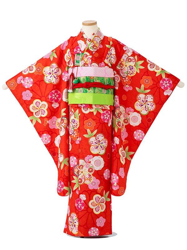 四つ身セット　ねじり梅柄　赤