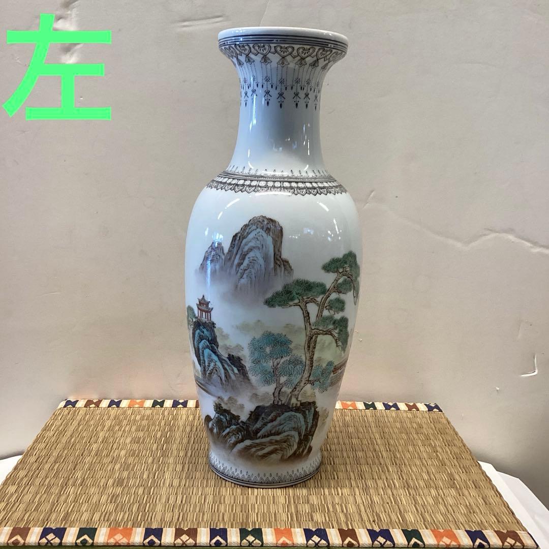 中国山水画 陶器 花瓶 2点セット