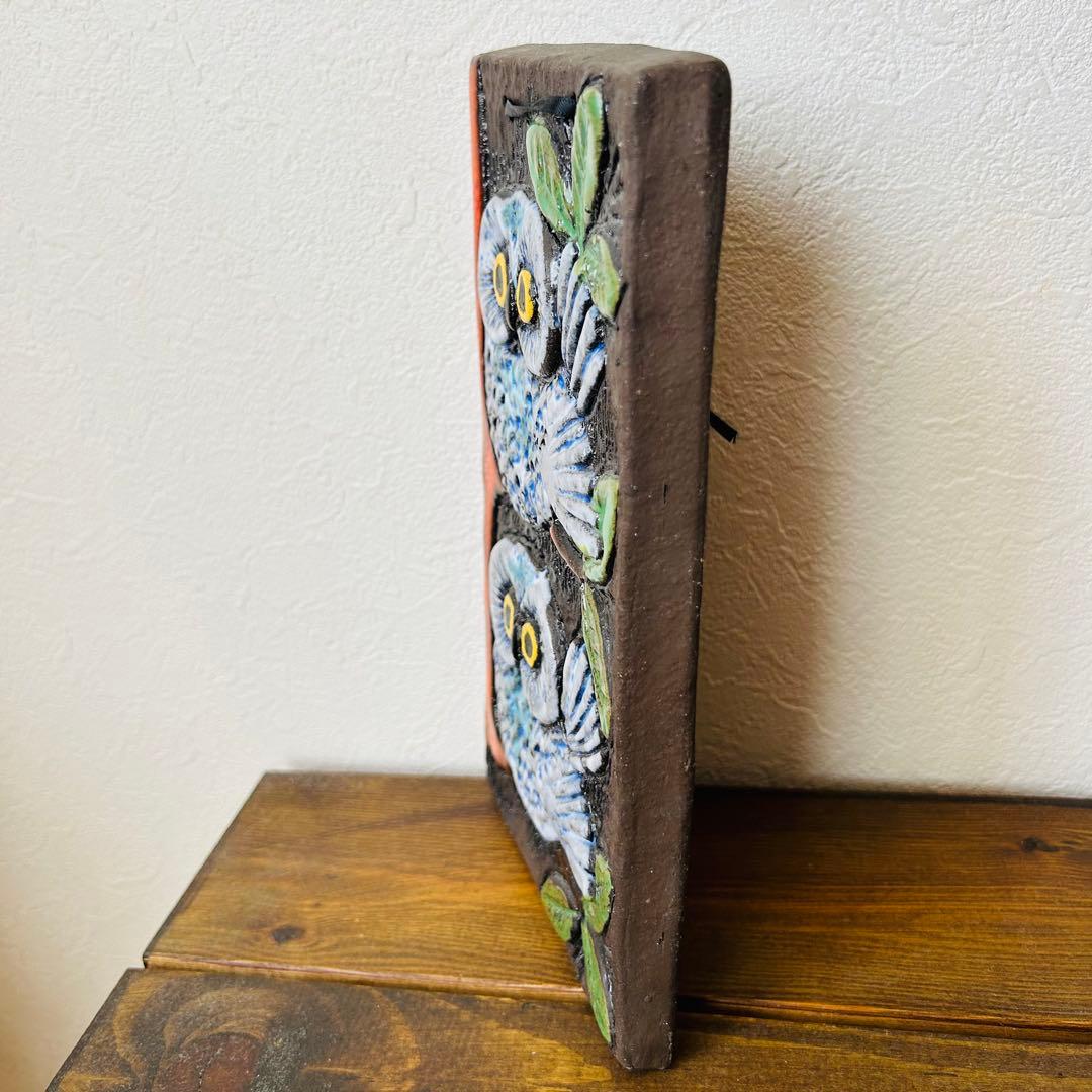 ニニー・フォースグレン 2羽の白いフクロウの陶板 23cm 1960年代