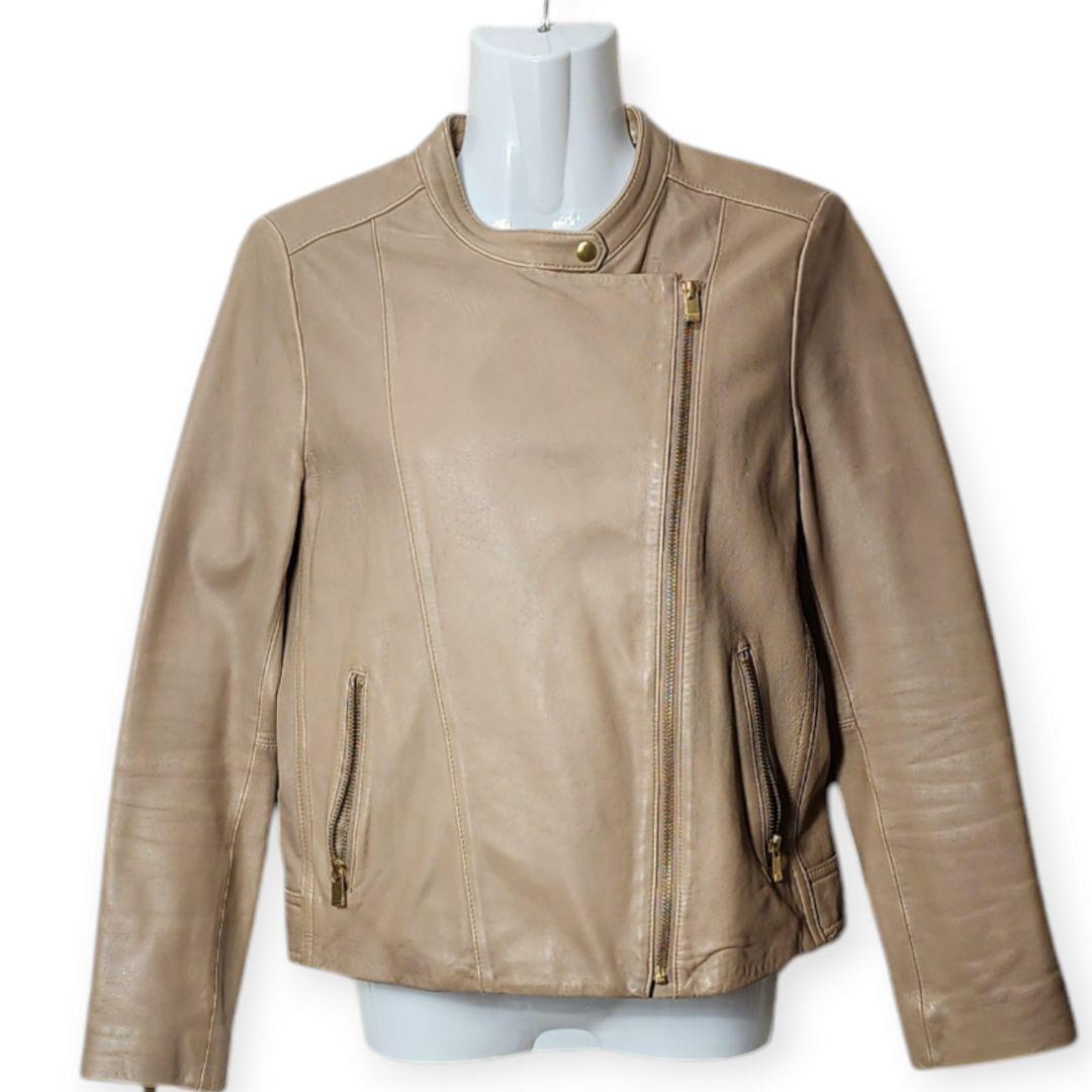 【ノーブル】レディース ダブル ライダースジャケット 羊革 ベージュ 40(L)