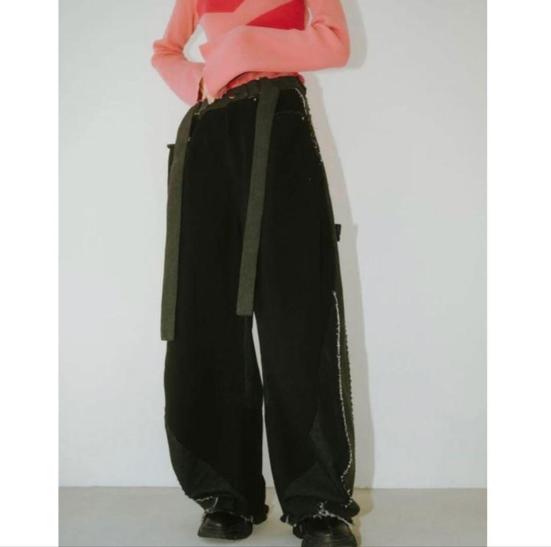 Knuth Marf ツーバックルパッチワークデニム ブラック ユニセックス