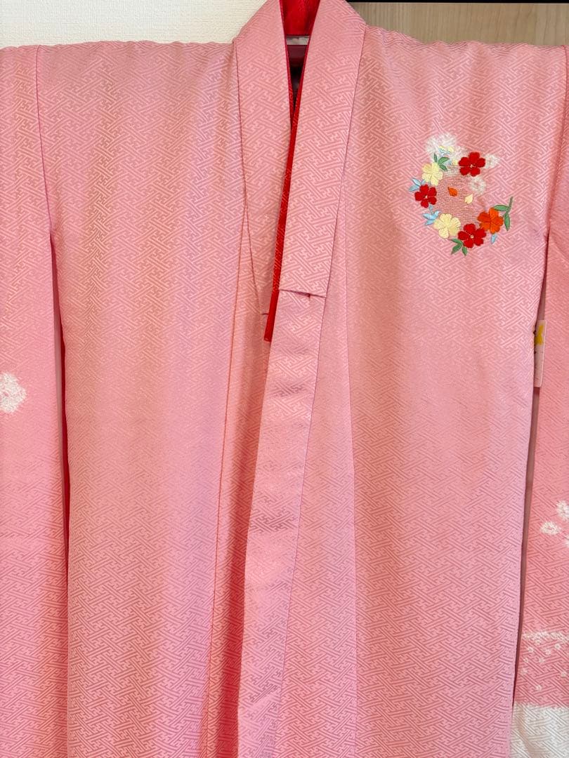 未使用 七五三 7歳 正絹着物単品 絞り 刺繍 日本製 ピンクM2505272