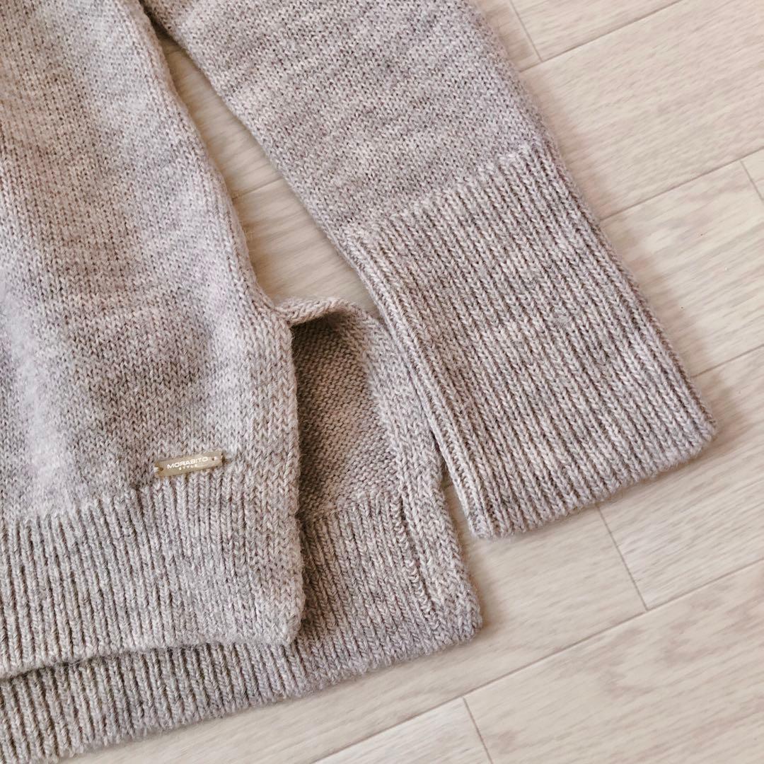 美品✨　モラビト ウール アルパカ　ハイネック ニットプルオーバー　グレージュ
