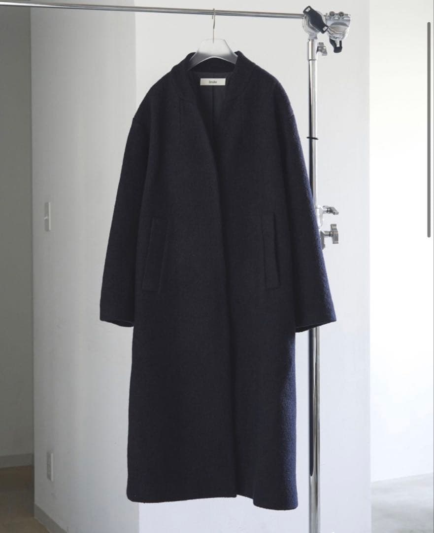 anuke Collarless Cocoon Coat 36 ネイビー