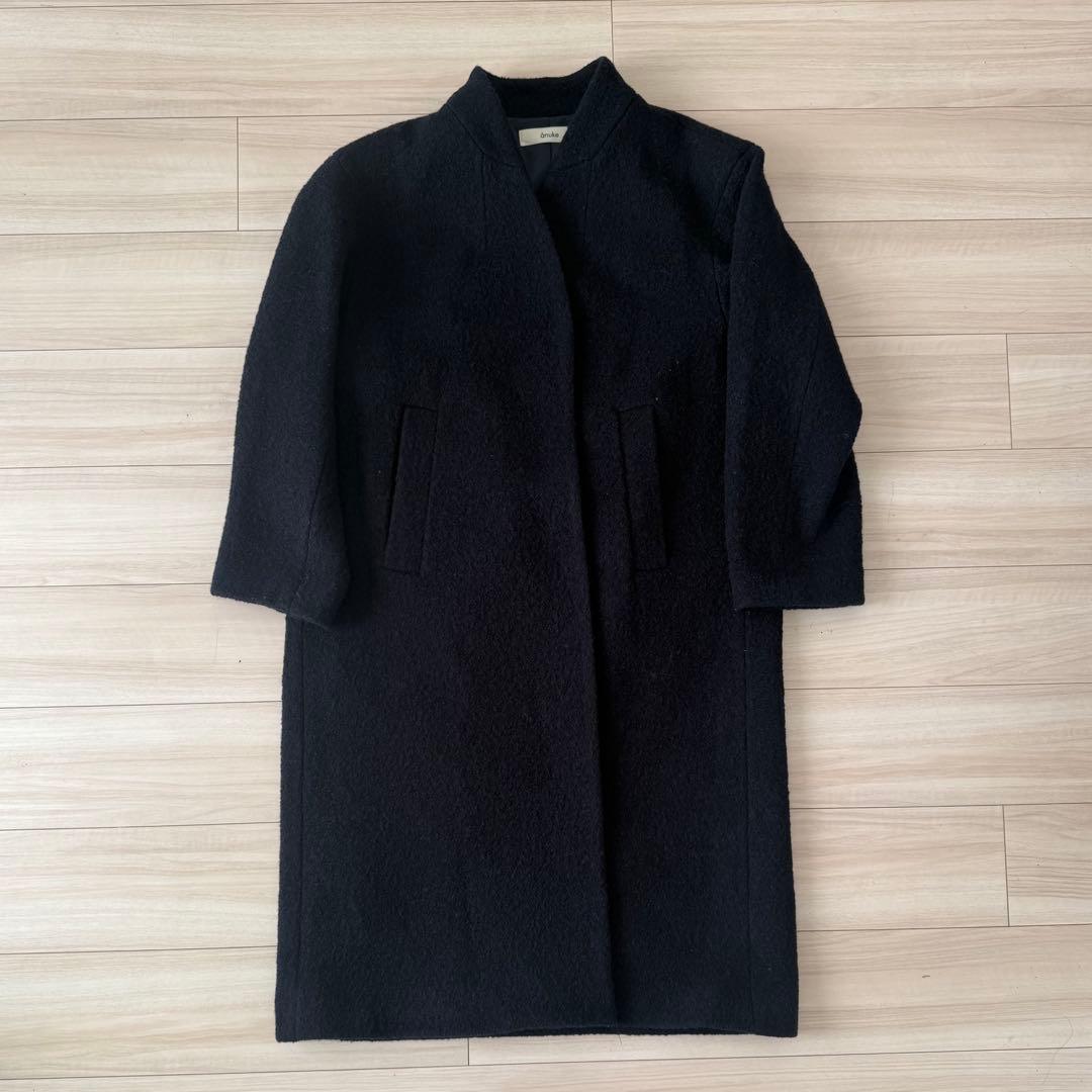 anuke Collarless Cocoon Coat 36 ネイビー