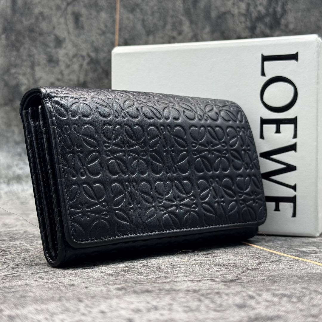 美品✨ロエベ リピート アナグラム 型押し 二つ折り財布 ブラック