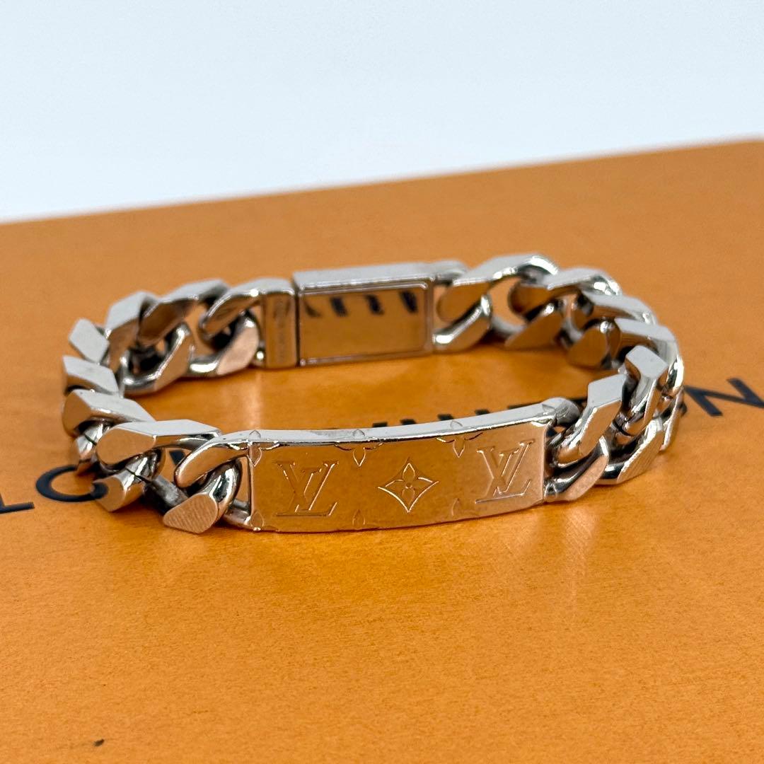 美品 ルイヴィトン モノグラム チェーン ブレスレット シルバー メタル 喜平