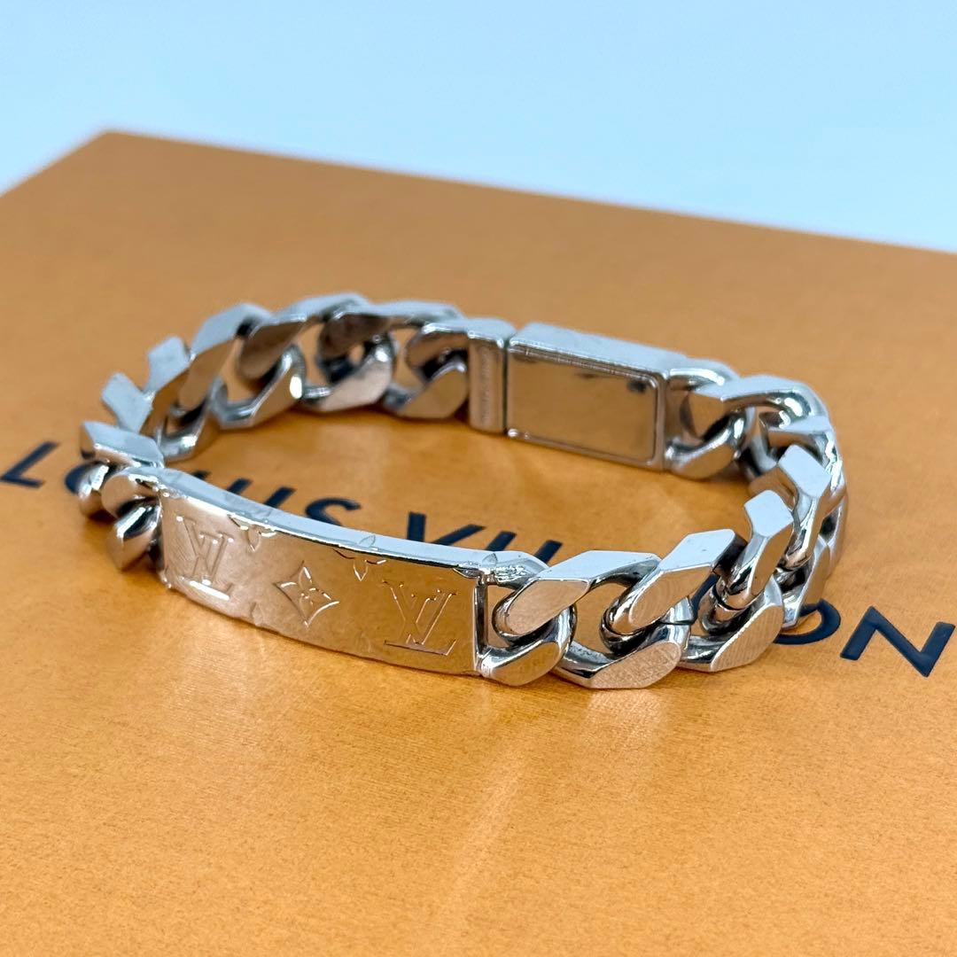 美品 ルイヴィトン モノグラム チェーン ブレスレット シルバー メタル 喜平