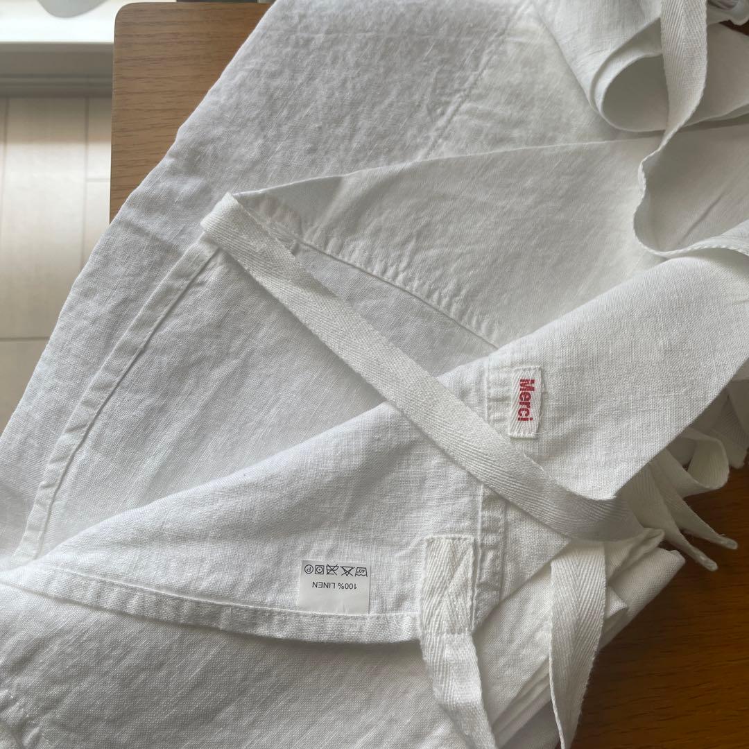 Merci 100%リネン エプロン ホワイト　新品未使用