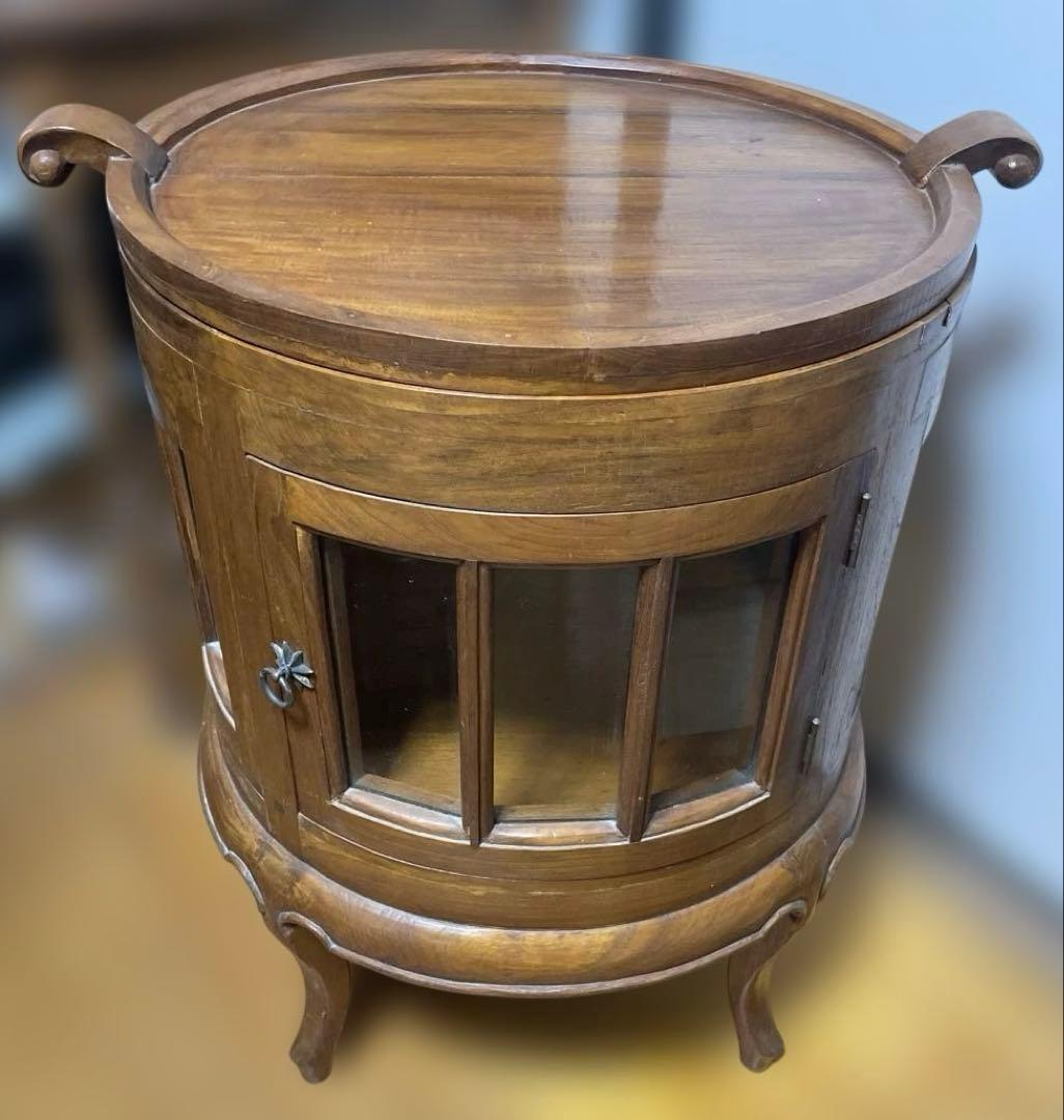 無垢材 イタリアクラシック家具 トレイ付きティーテーブル ガラスショーケース