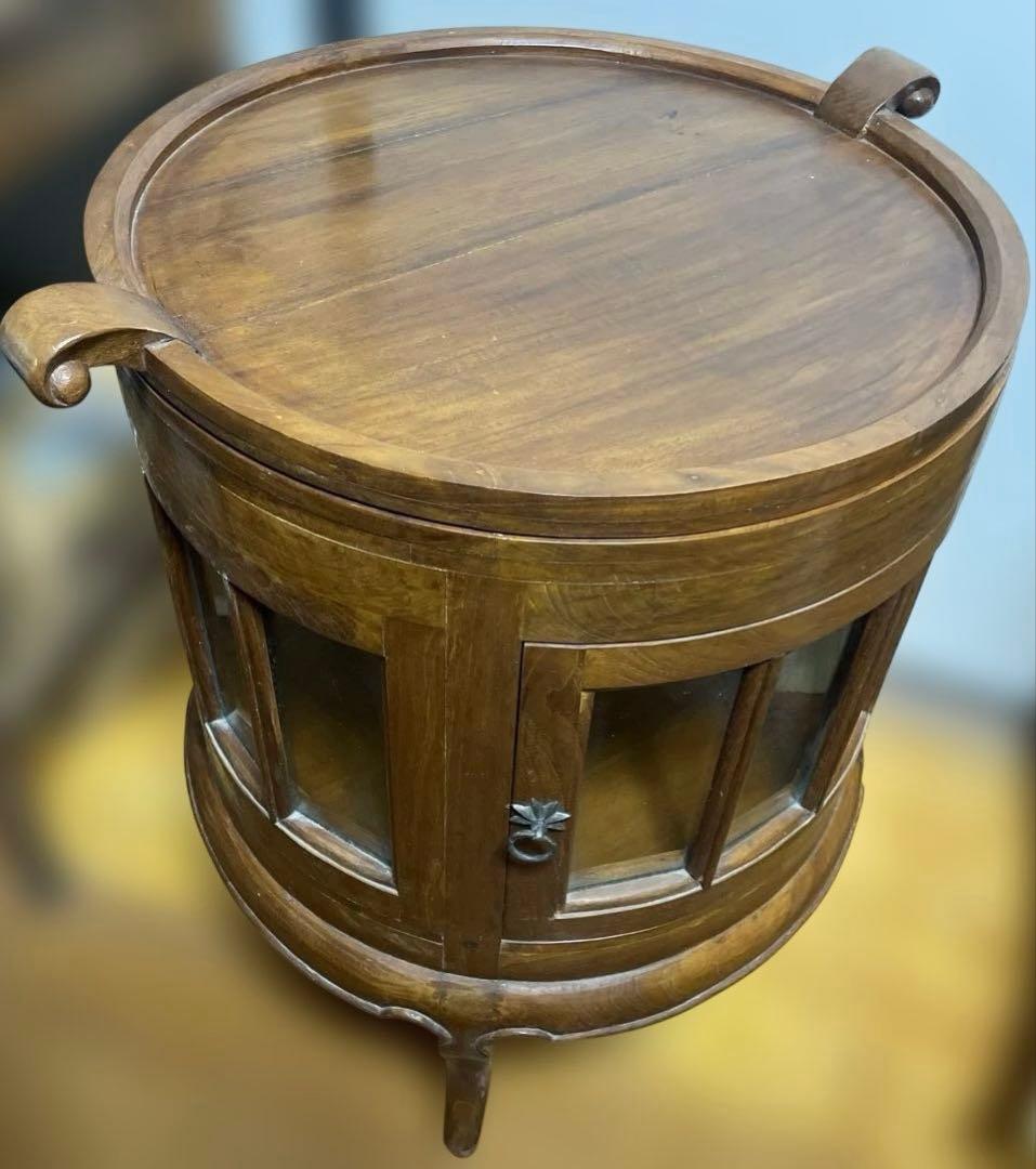 無垢材 イタリアクラシック家具 トレイ付きティーテーブル ガラスショーケース