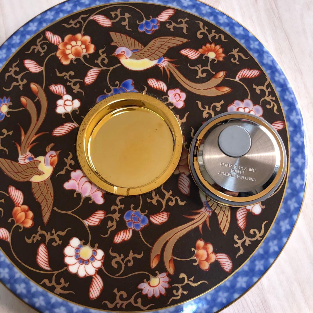 香蘭社　渕地黒絵花鳥紋　時計