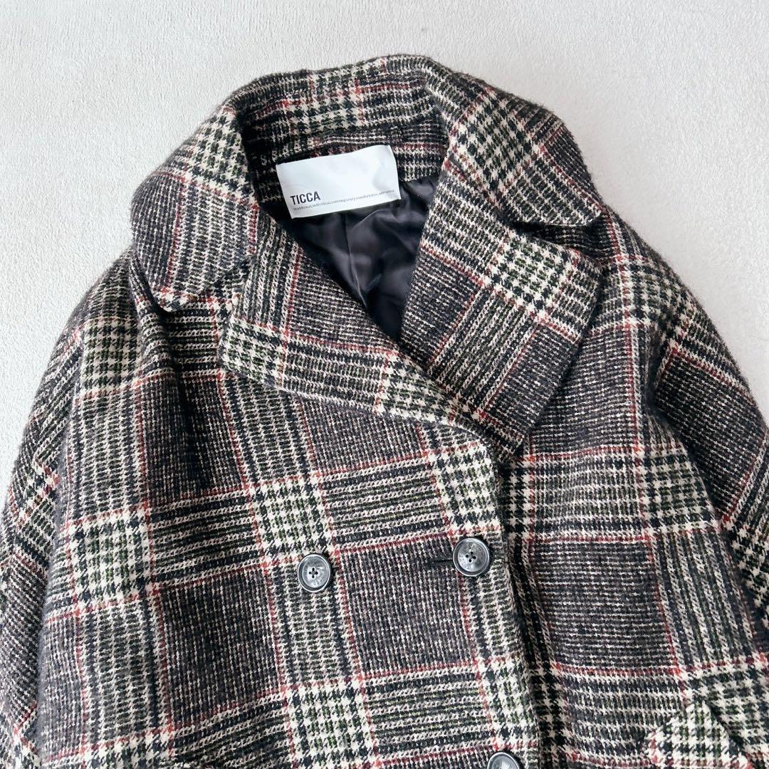 別注✨ TICCA チェックテントコート　ロング　ダブルブレスト　モヘヤアルパカ