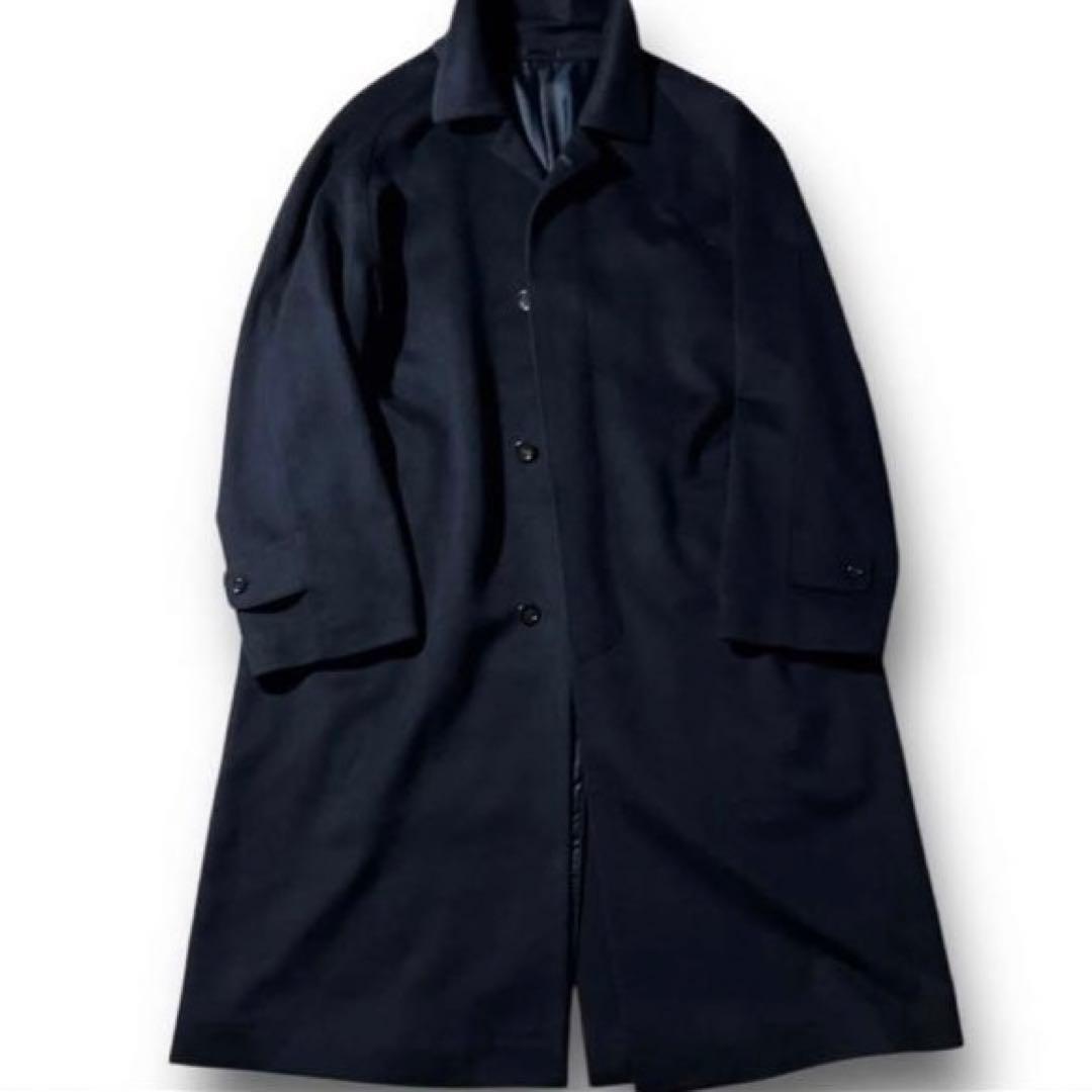 26万 XXL カシミヤ 100% バルマカーン コート コロンボ ネイビー