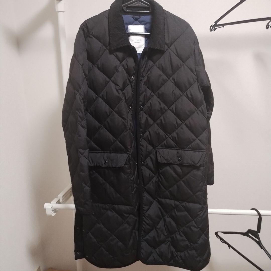 TAION パイピングバイカラーロングダウンコート　Lサイズ BLACK