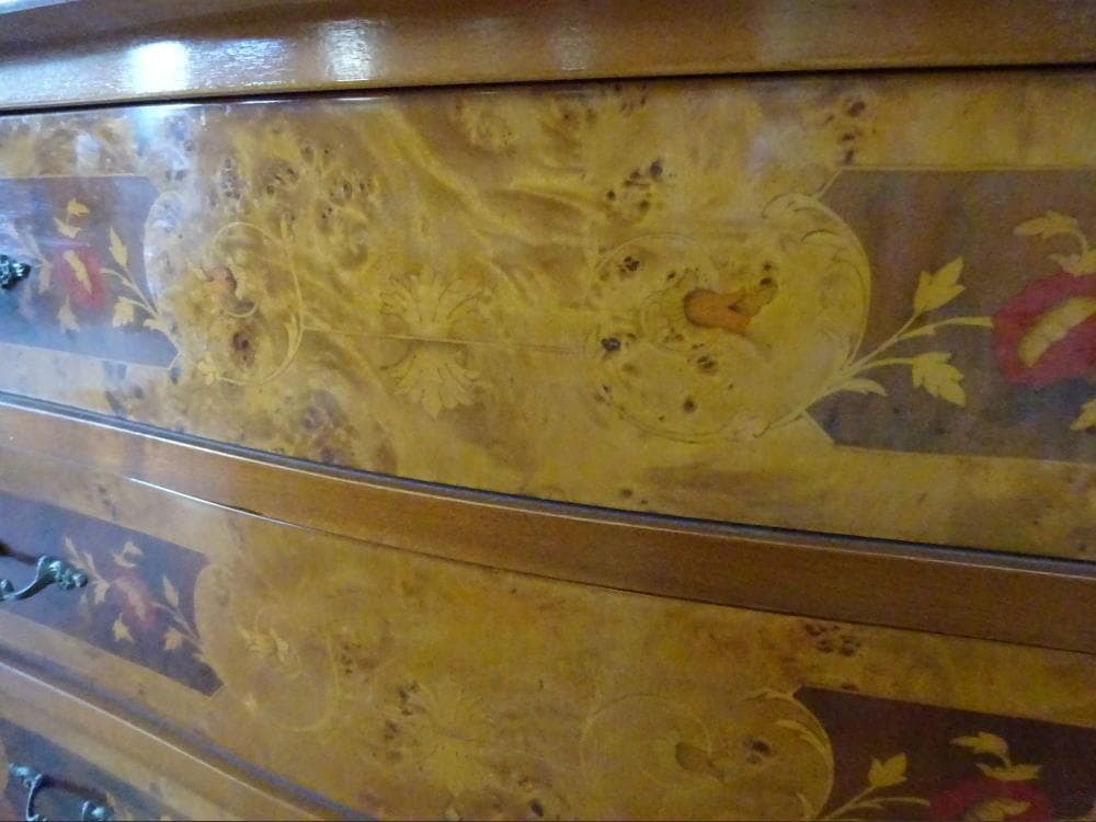 イタリア家具　3段チェスト　玉杢　猫脚　象嵌細工　高級クラシック　エレガント