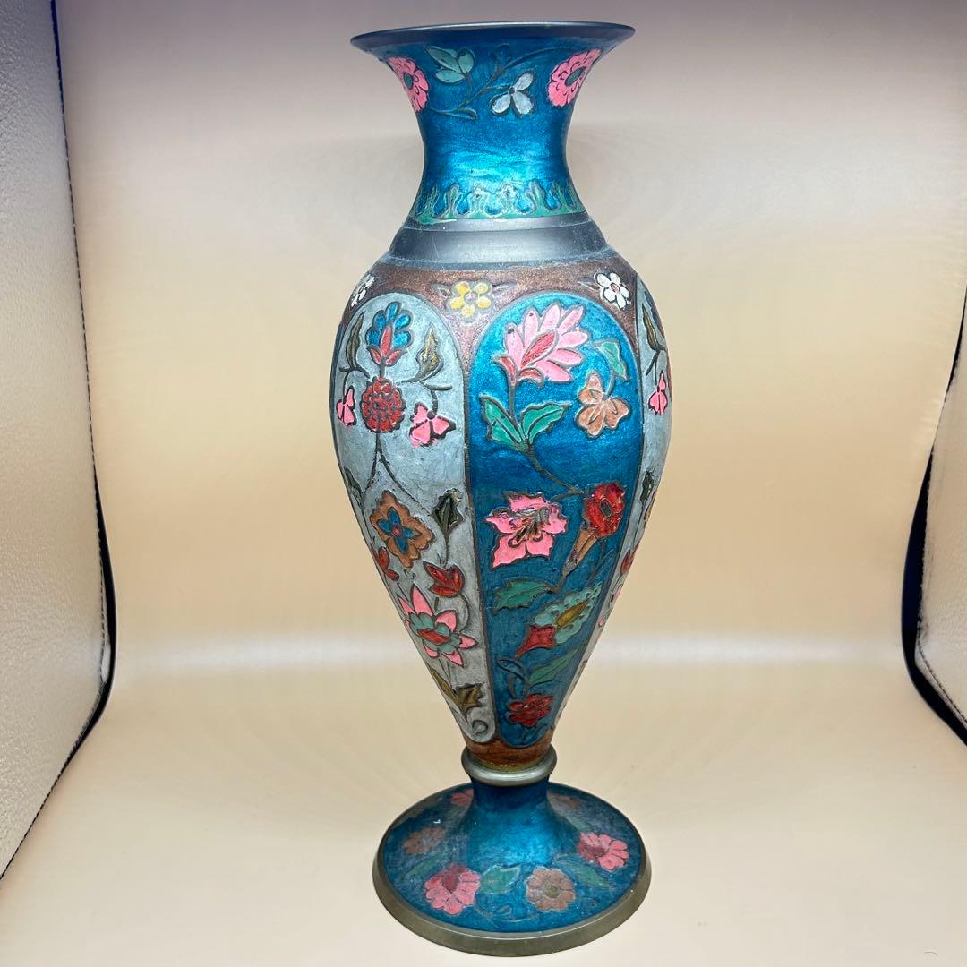 レトロ 花柄 花瓶 ブルー系 アンティーク調 フラワ昭和レトロ 花柄装飾