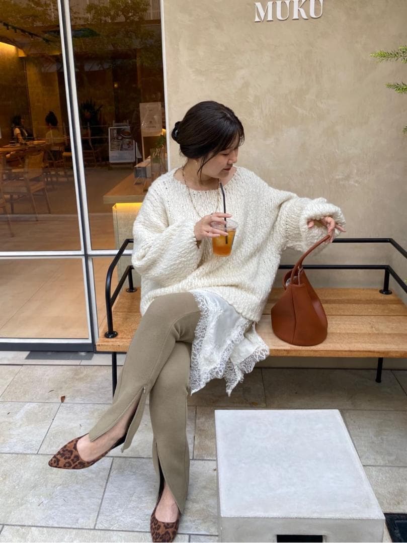 新品 入手困難 DOUDOU ウールスラブロービングニット オフホワイト