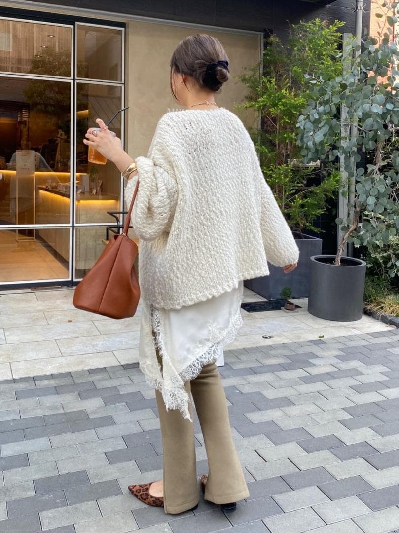 新品 入手困難 DOUDOU ウールスラブロービングニット オフホワイト