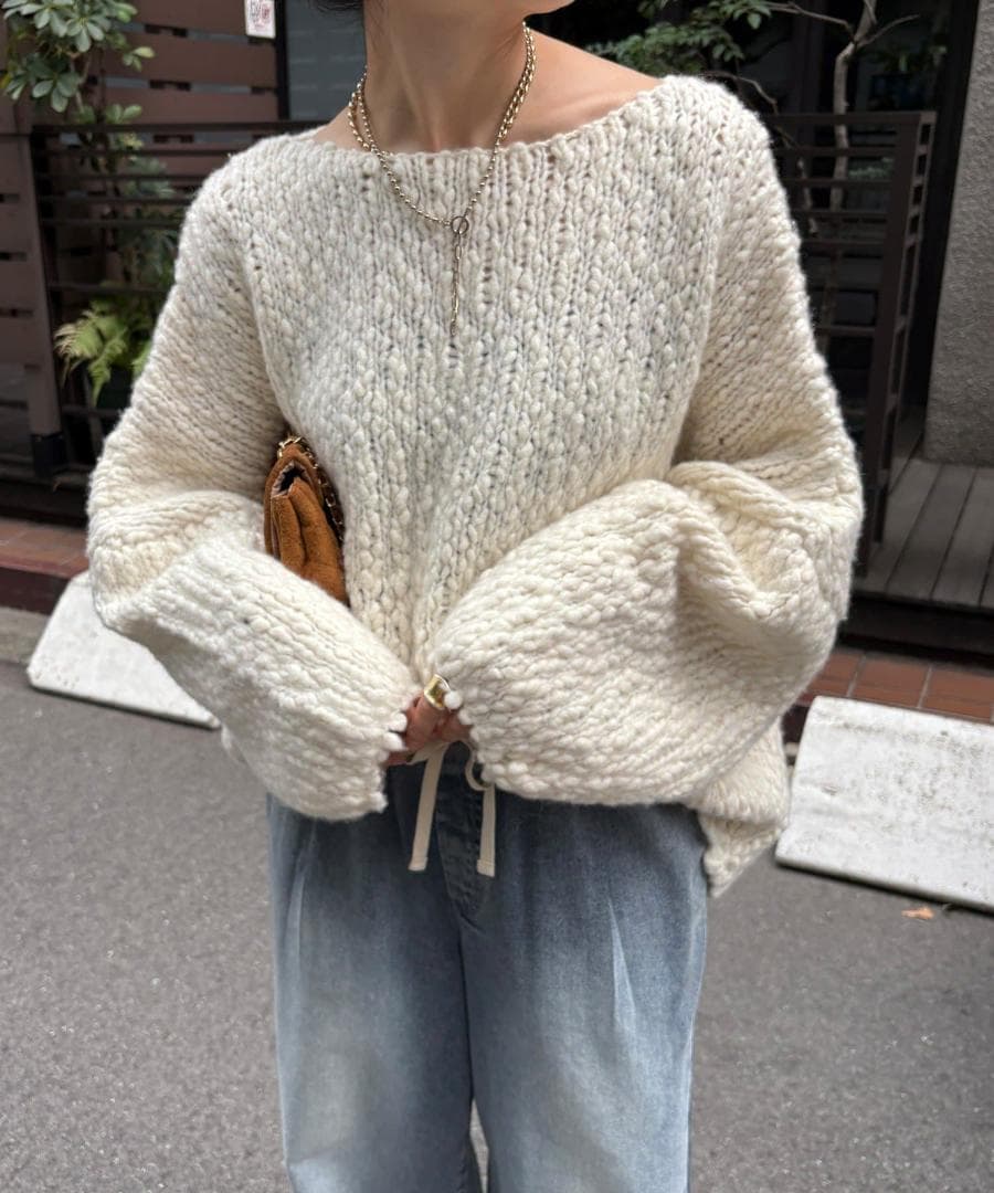 新品 入手困難 DOUDOU ウールスラブロービングニット オフホワイト