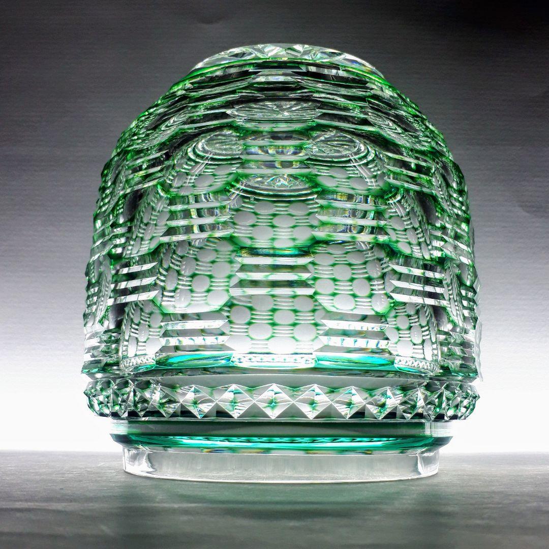 薩摩切子　松浦正行 大型作品　緑被切子　　″ 水指 ″【人気作家 入手困難作品】