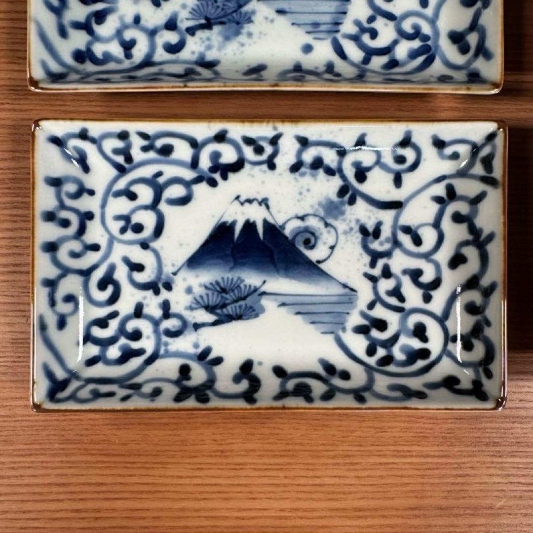 有田焼 福泉窯 染付蛸唐草富士山文 小焼物皿 4枚セット☆
