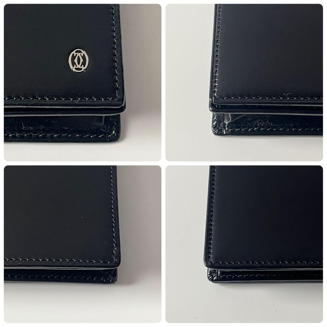 カルティエ　パシャライン　二つ折り　長財布　レザー　黒　ブラック　ロゴ金具