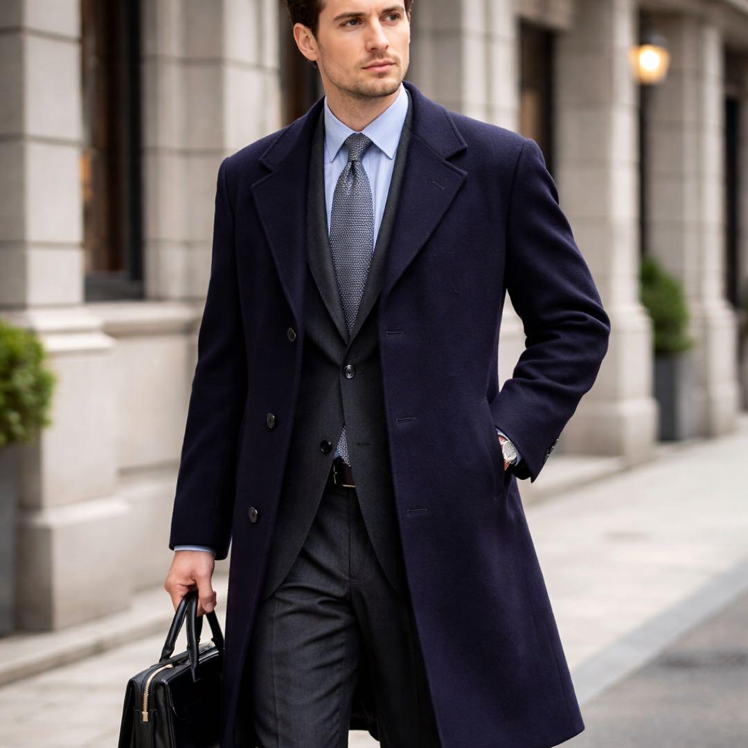 BURBERRYS バーバリー カシミヤ100 ステンカラーコート ネイビー