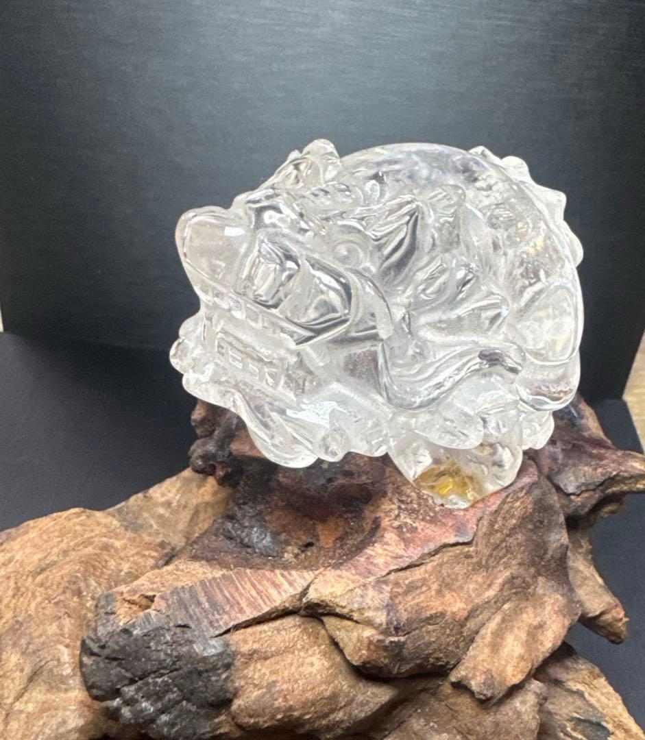 高品質 天然水晶 龍亀 台座付き 約72mm 開運 財運