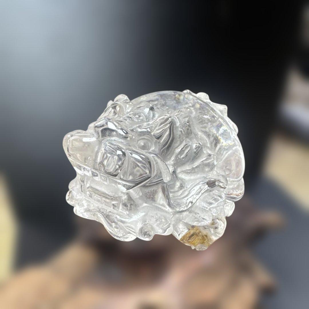 高品質 天然水晶 龍亀 台座付き 約72mm 開運 財運