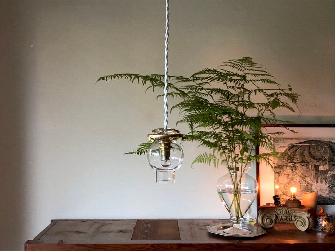 ホヤ硝子のペンダントライト⸝⋆꙳ランプシェード 真鍮ソケット 間接照明 ランタン