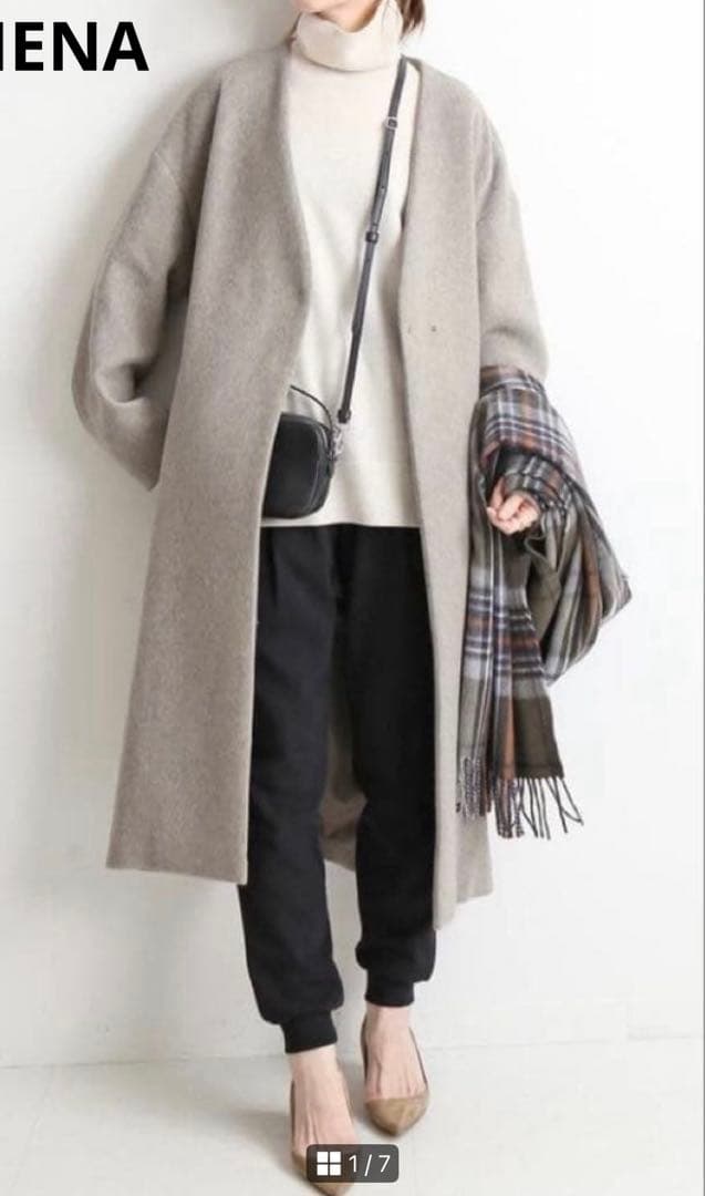 IENA manteco ノーカラーコート　グレー