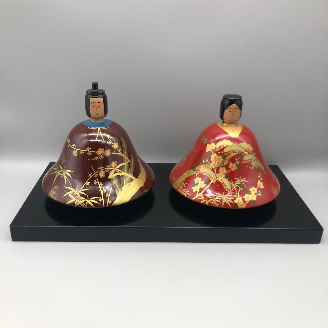 希少雛人形伝統工芸漆器木製金彩花柄着物漆塗りひなまつり飾りアンティークお雛様