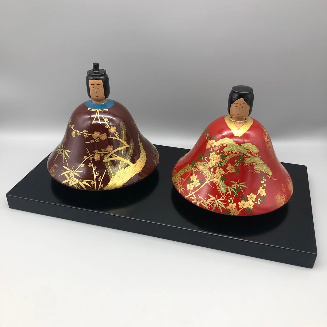 希少雛人形伝統工芸漆器木製金彩花柄着物漆塗りひなまつり飾りアンティークお雛様