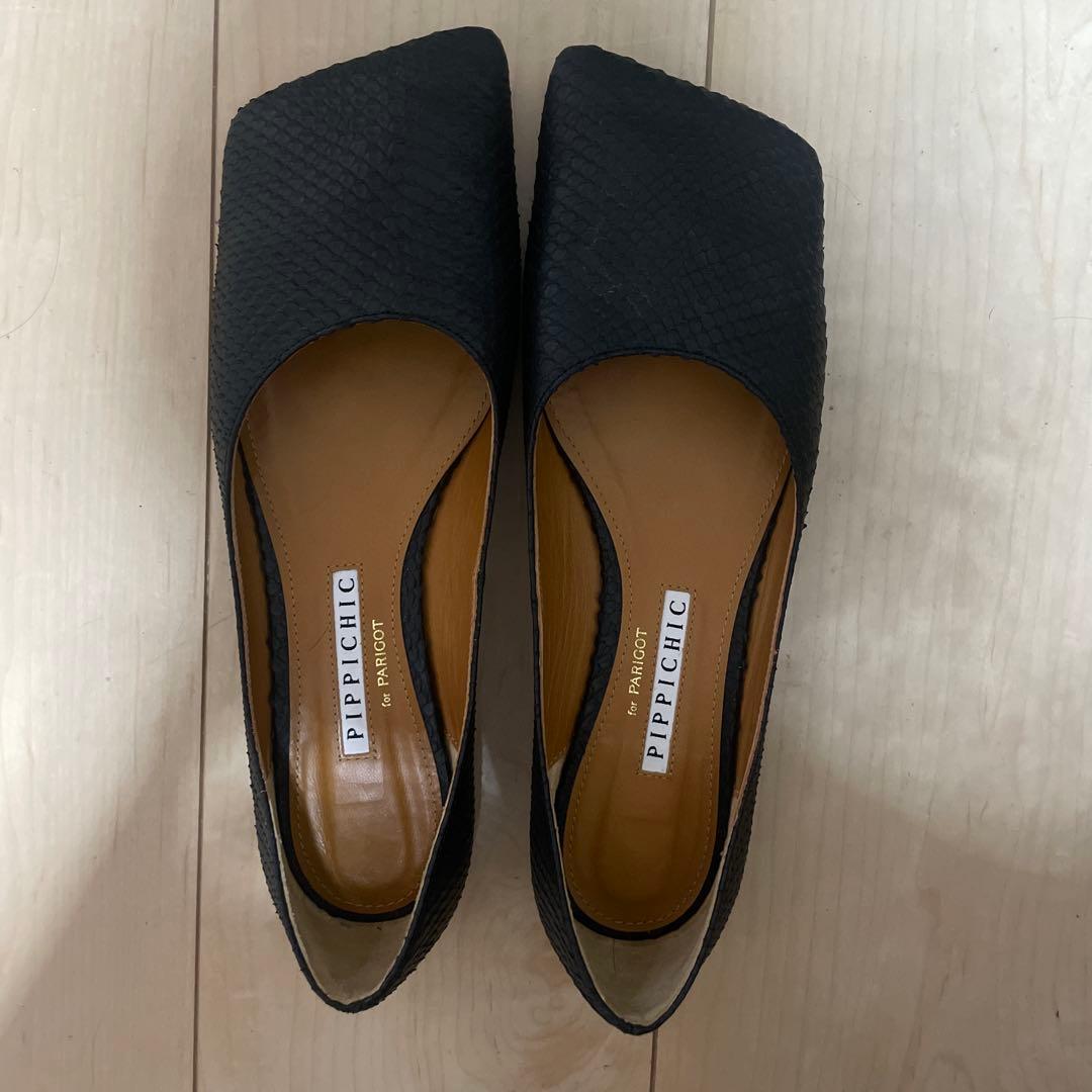 PIPPICHIC ブラック フラットシューズ別注