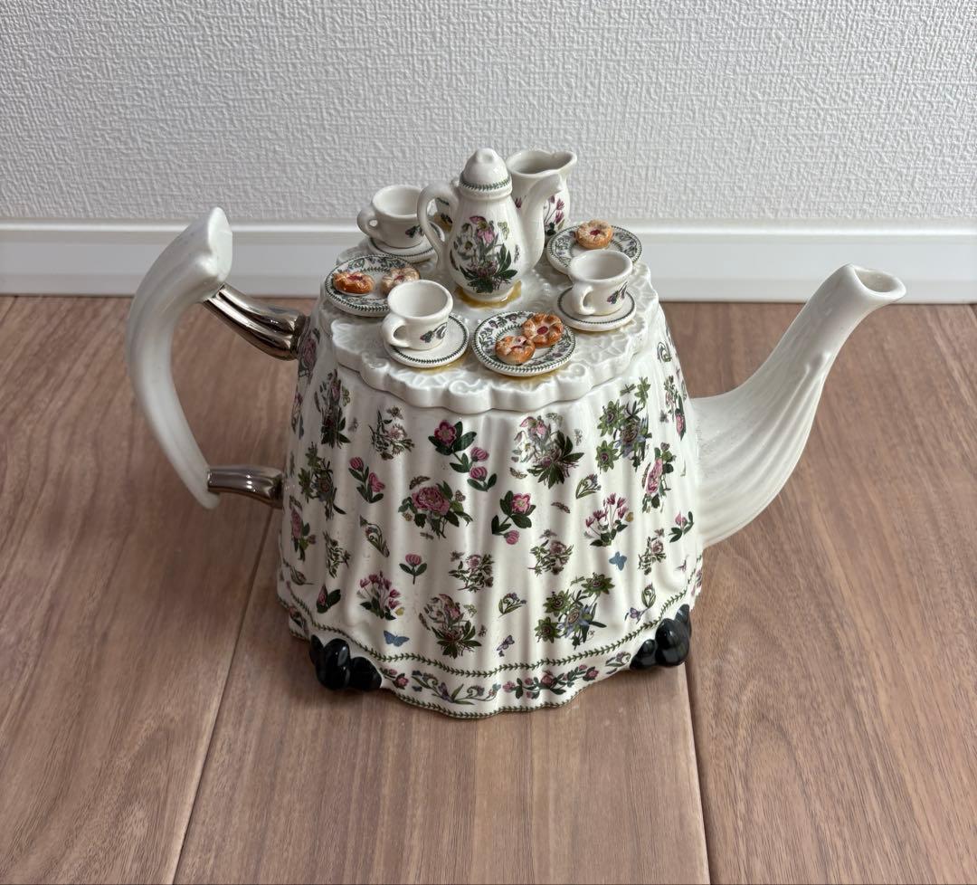 アンティーク花柄陶器ティーポット