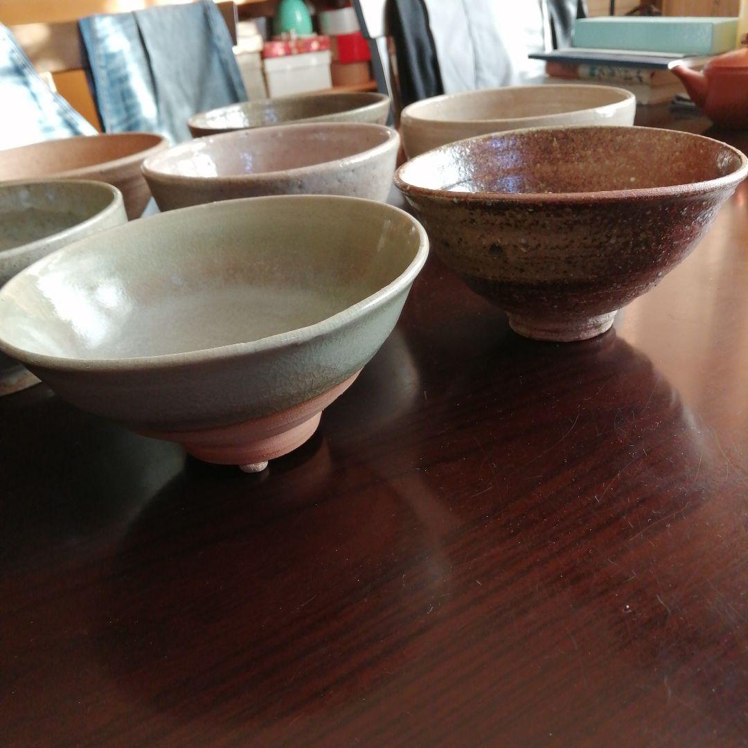 常滑焼　自然釉灰釉中鉢　7客　16～17cm