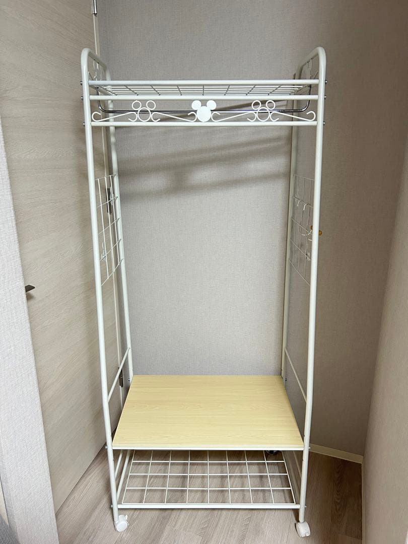 ベルメゾン　ディズニー　ミッキーモチーフ　ラック　フック付き　収納　ホワイト