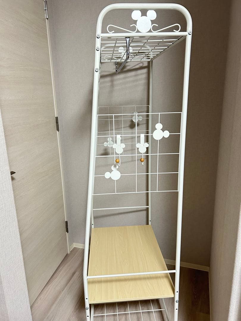 ベルメゾン　ディズニー　ミッキーモチーフ　ラック　フック付き　収納　ホワイト